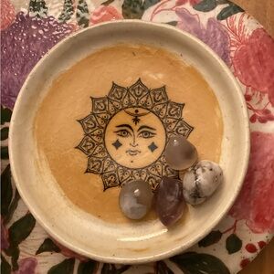 Small sun 🌞 handmade plate for crystals, smudges, decor handmade pottery